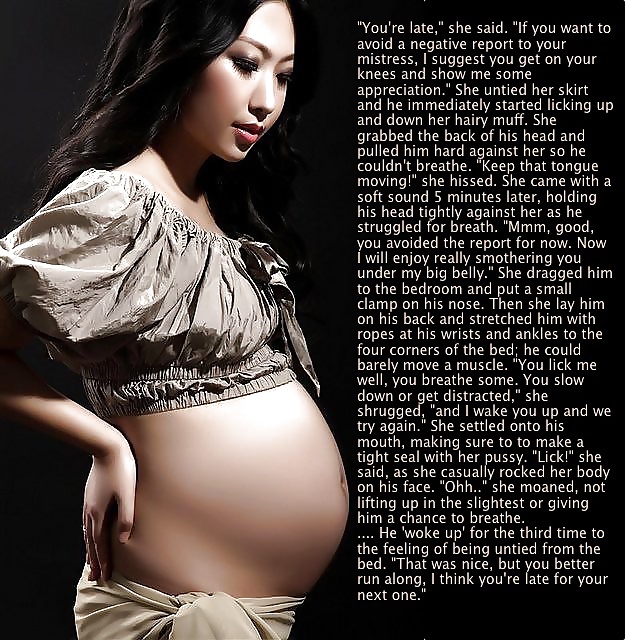 Asian Boobs: female dom captions of prego chinese moaning